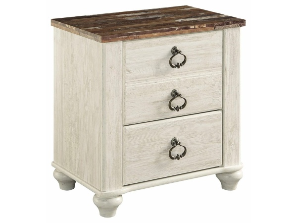 Willowton - Two Drawer Night Stand - Brown / Beige / White