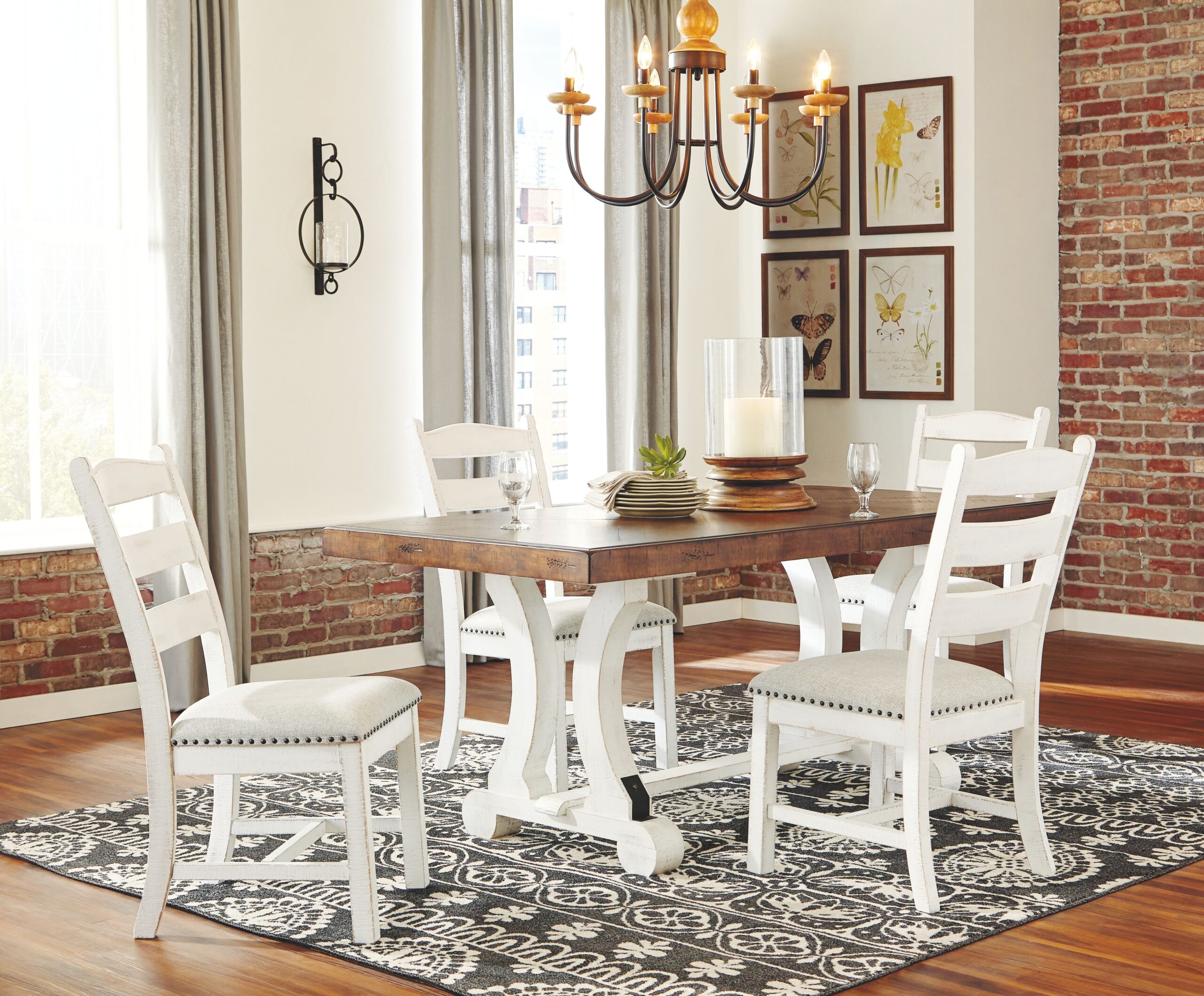 Valebeck - 5 Pc. - Dining Room Table, 4 Side Chairs - White / Brown