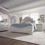 Magnolia Manor - 4 Piece Bedroom Set (King Upholstered Bed, Dresser & Mirror, Nightstand) - Antique White