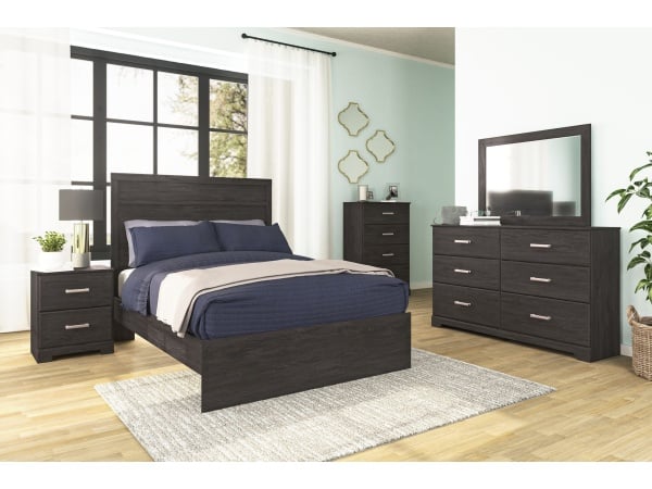 Belachime – 4 Pc. – Dresser, Mirror, Full Panel Bed – Black Bedroom Sets Belachime – 4 Pc. – Dresser, Mirror, Full Panel Bed – Black Bedroom Sets