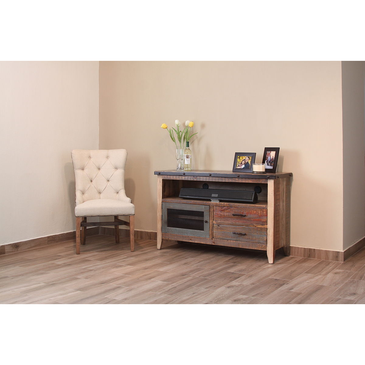 bc674d3a101abc43df27590d5b292012 Antique - Multicolor 52" TV Stand With 2 Drawers - Image 1