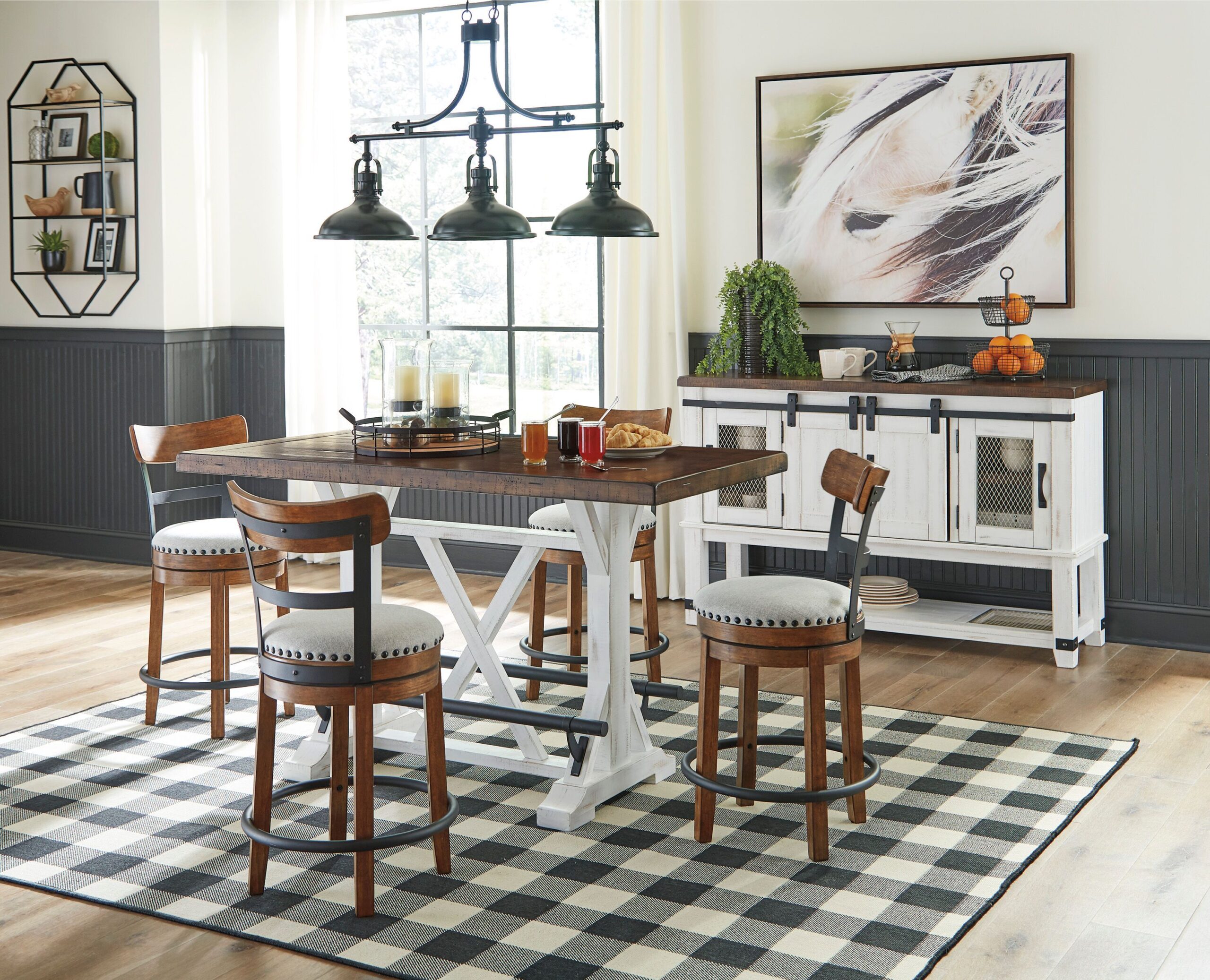 Valebeck - 6 Pc. - Counter Table, 4 Counter Barstools, Server - White