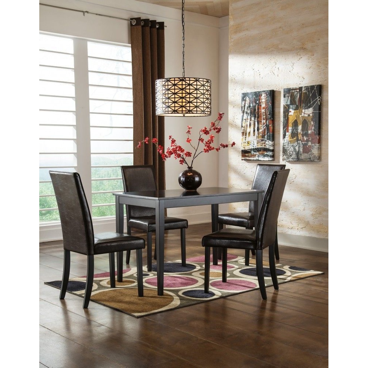 ef87a188c52ace6275f1ed50de9a7a97 Kimonte - 5 Pc. - Dining Room Table, 4 Upholstered Side Chairs - Dark Brown - Image 1