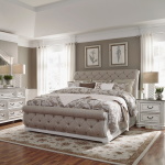 Magnolia Manor - 4 Piece Bedroom Set (King Upholstered Sleigh Bed, Dresser & Mirror, Nightstand) - Antique White