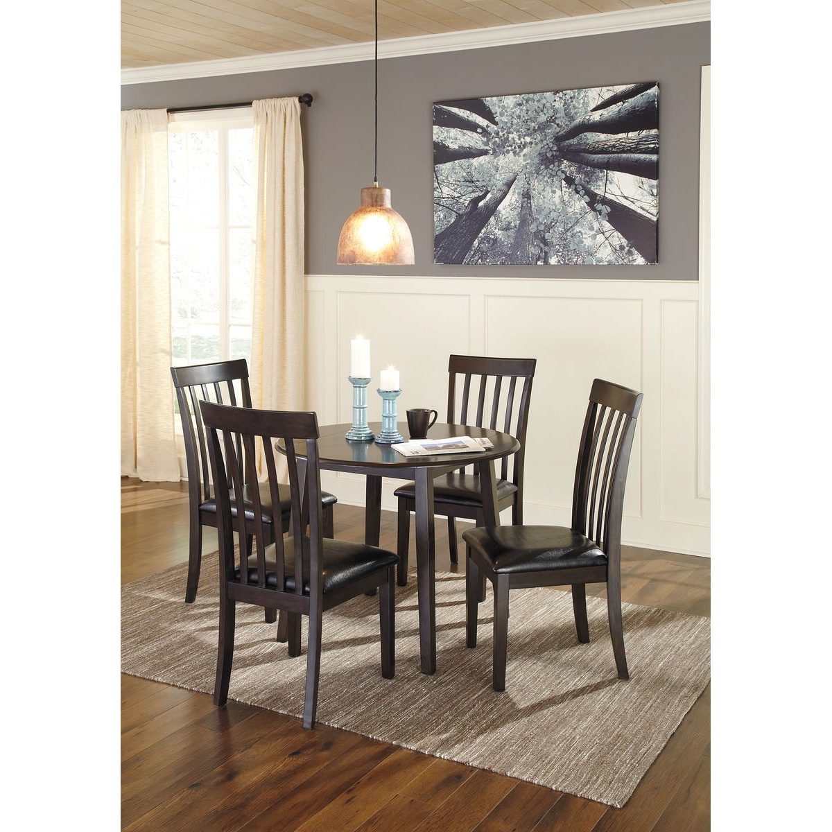 cfc18bf0566de7d2981c47193069de7f Hammis - 5 Pc. - Drop Leaf Table, 4 Upholstered Side Chairs - Dark Brown - Image 1
