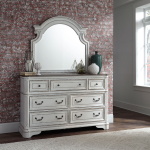 Magnolia Manor - 4 Piece Bedroom Set (King Panel Bed, Dresser & Mirror, Nightstand) - Antique White - Image 2