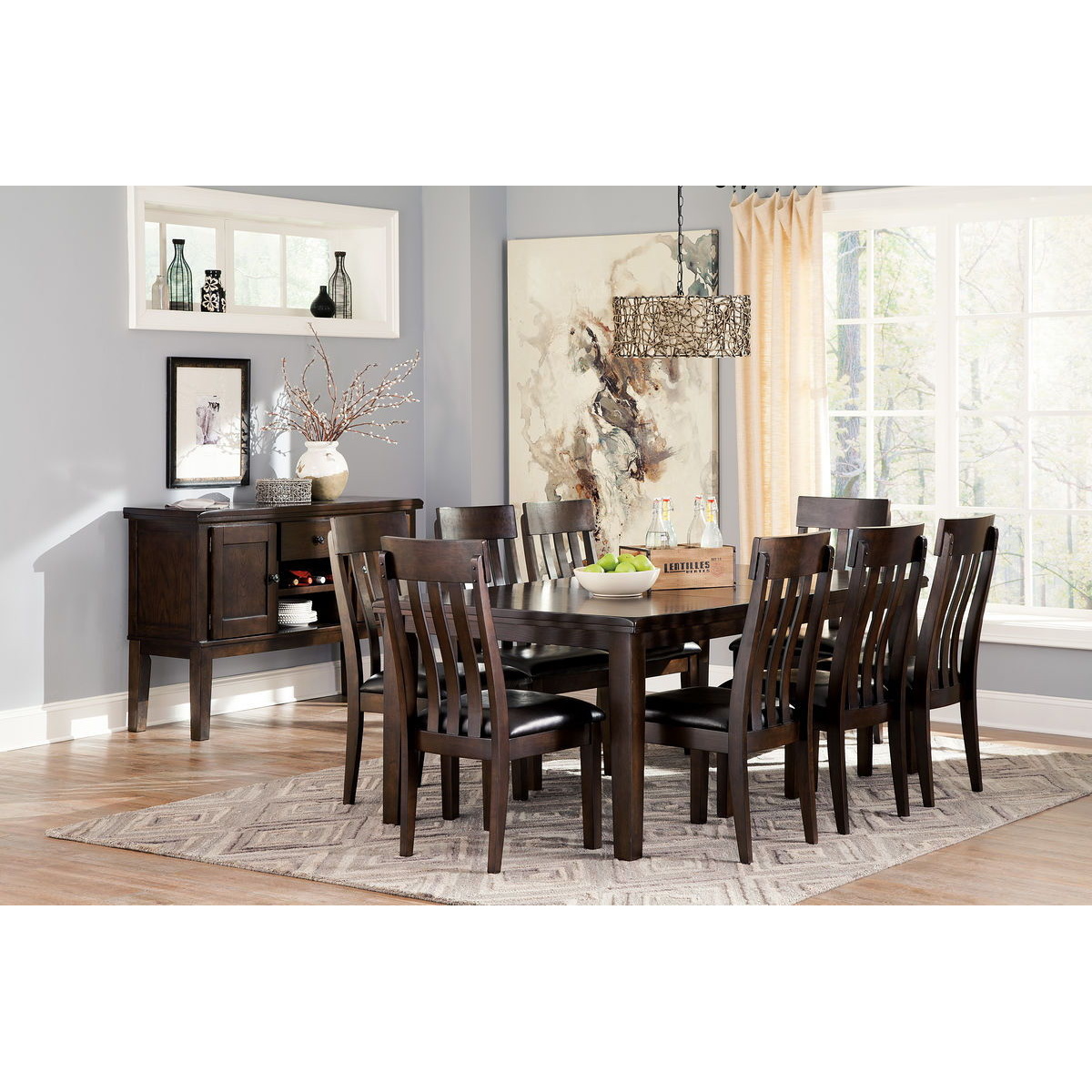5a9f8c1e97955b27dbe889f2aa8dd012 Haddigan - 9 Pc. - Extension Table, 8 Side Chairs - Dark Brown - Image 1