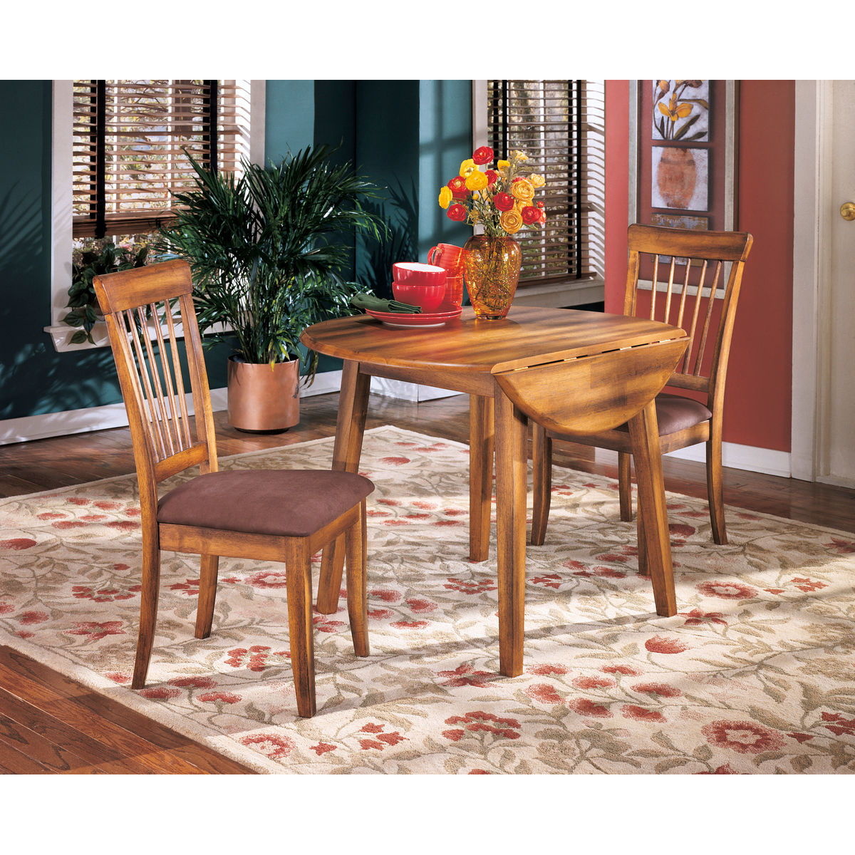 e7524b9f8b14e1881d198c5b8d5510d6 Berringer - 3 Pc. - Drop Leaf Table, 2 Side Chairs - Rustic Brown - Image 1