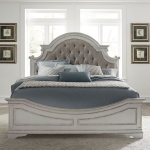 Magnolia Manor - 4 Piece Bedroom Set (Queen Upholstered Bed Wooden Footboard, Dresser & Mirror, Nightstand) - White - Image 3