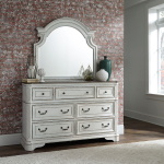 Magnolia Manor - 5 Piece Bedroom Set (King Upholstered Sleigh Bed, Dresser & Mirror, Chest, Nightstand) - Antique White - Image 2