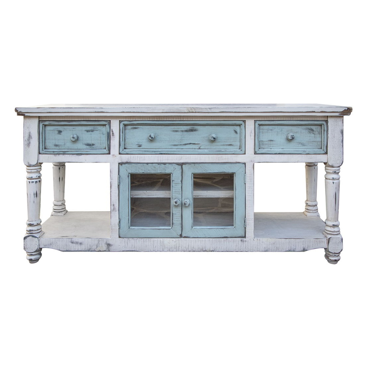 93add8615162205ad57849fcedfba2d1 Aruba - TV Stand / Console With 3 Drawers And 2 Doors (Sky Blue) - White - Image 1