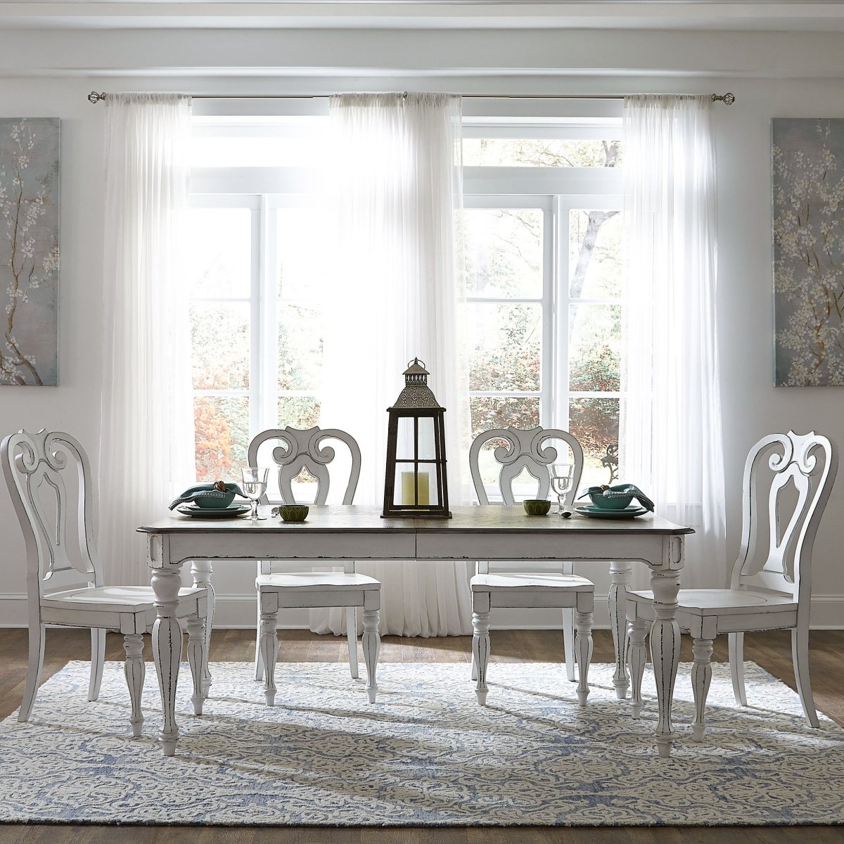 feeceaa3d000fbe20e45342df677bbf2 Magnolia Manor - 5 Piece Leg Table Set - White - Shaped Back Chairs - Image 1