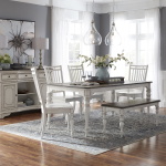 Magnolia Manor - 6 Piece Leg Table Set (Spindle Back Chairs) - White
