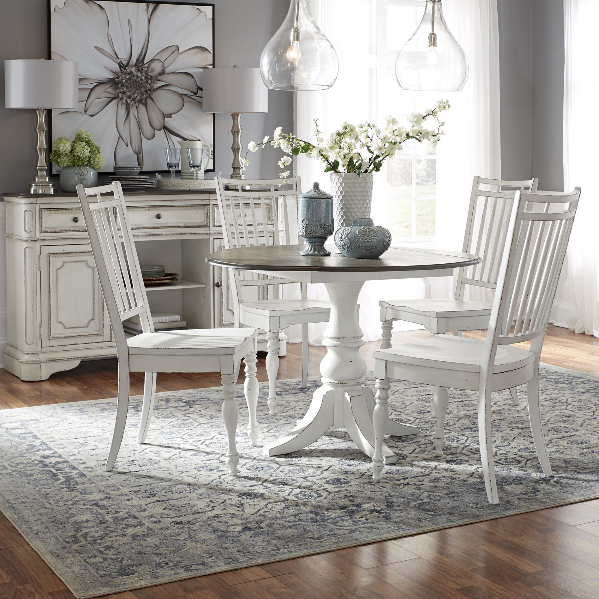 f1f446b28a37dcde877526f9cfde2ee5 Magnolia Manor - 5 Piece Drop Leaf Set (Spindle Back Chairs) - White - Image 1