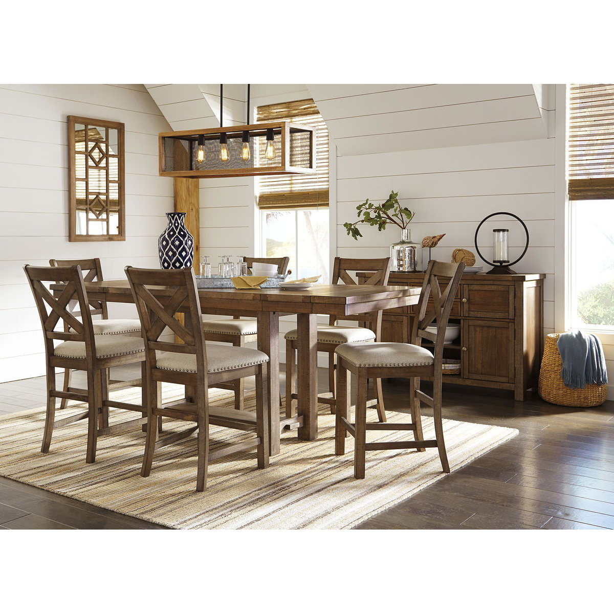 202d1ff23c27aed431c71ac4ebf7cfc1 Moriville - 8 Pc. - Counter Extension Table, 6 Barstools, Server - Dark Gray - Image 1