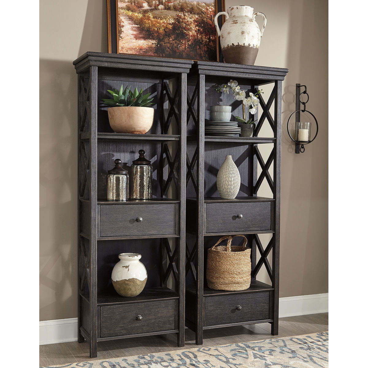 e6b3d13cbd2c35b8fd9562bf1a3a57fa Tyler Creek - 2 Pc. - Display Cabinets - Dark Gray - Image 1