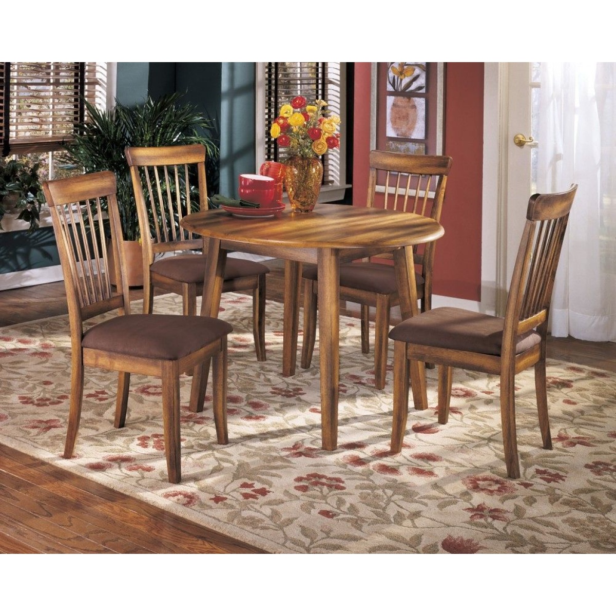 4c851664fb93c557260e0d39c2b9217c Berringer - 5 Pc. - Drop Leaf Table, 4 Side Chairs - Rustic Brown - Image 1