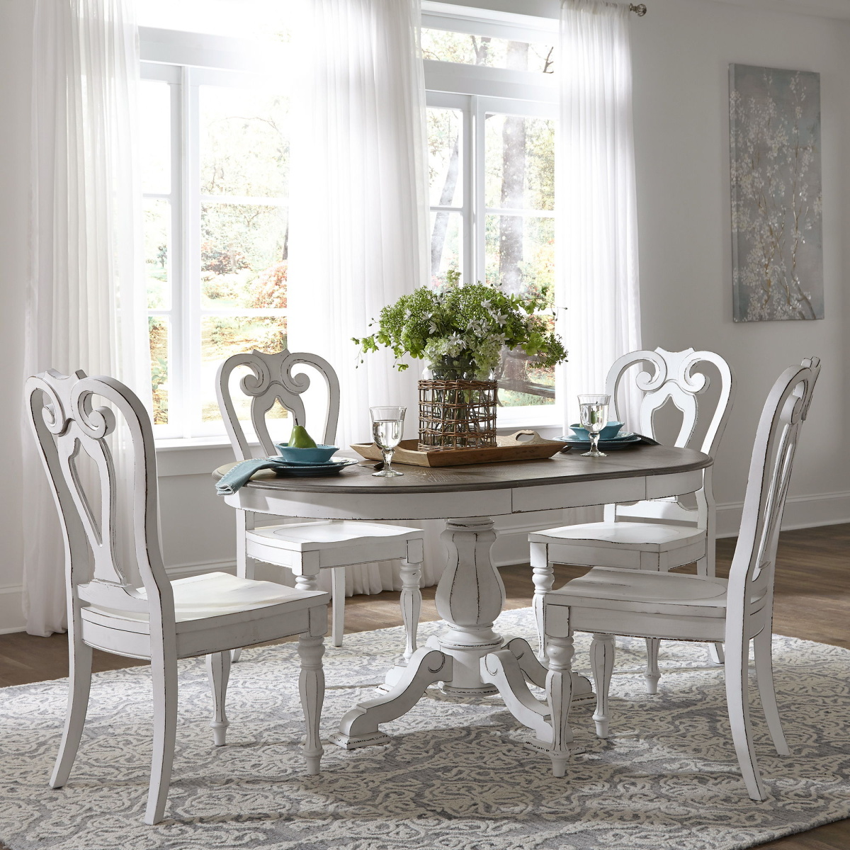 fcd8e258cc167c2194d6521175464296 Magnolia Manor - 5 Piece Pedestal Table Set - White - Image 1