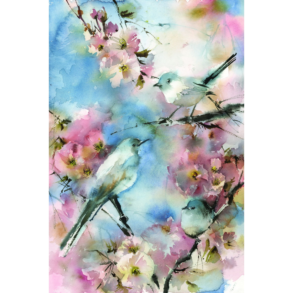 01fd6ea5eaac1463ad40d311ba3e199b Blue Bird In Cherry Blossoms By Sophia Rodinov - Pink - Image 1