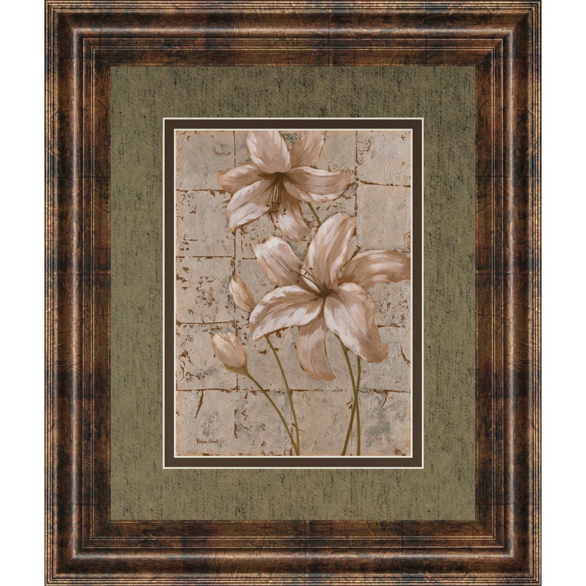 12aac45058715fe4d86bce298a4b9ff5 Lilies On Silver Il By Vivian Flasch - Framed Print Wall Art - Light Brown - Image 1