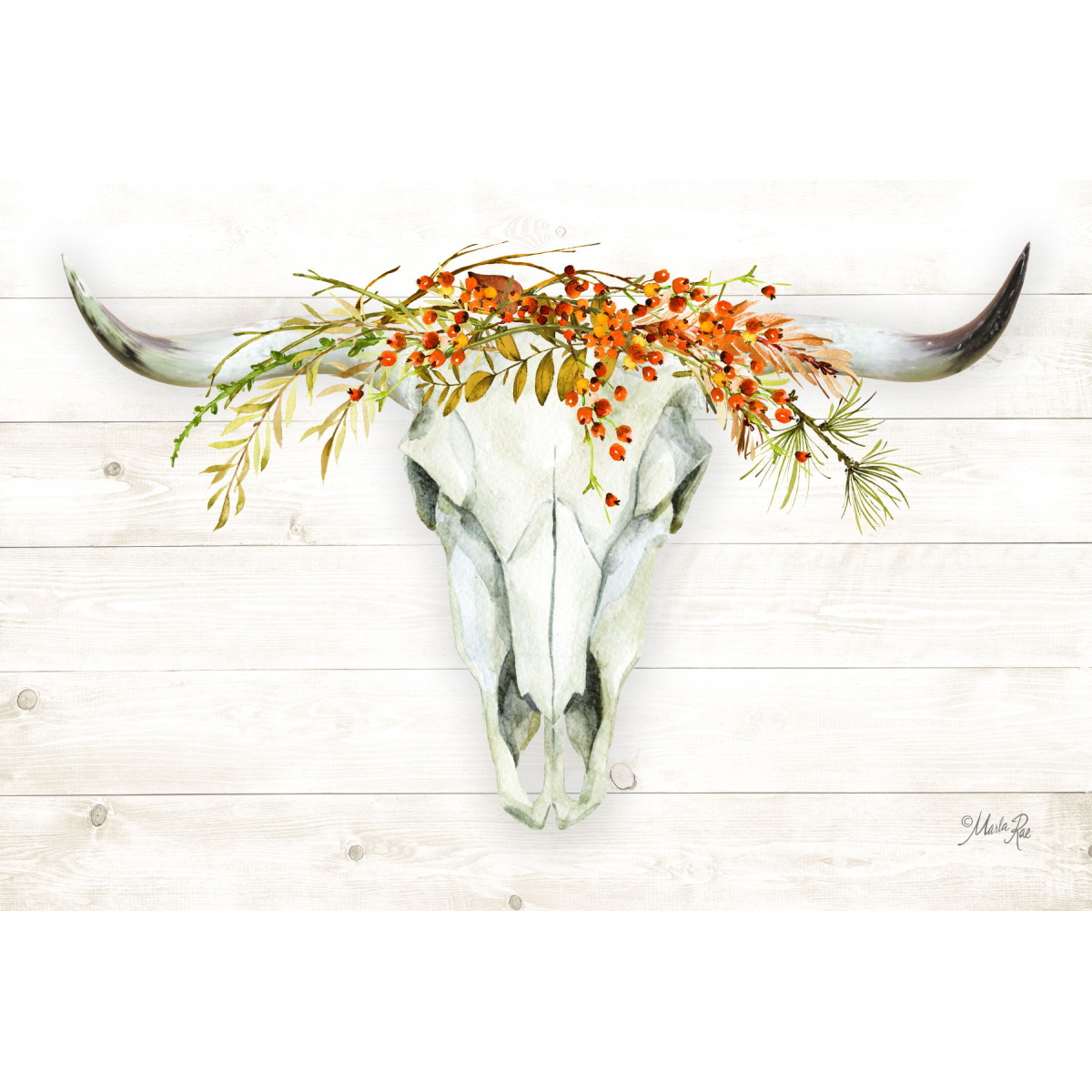 178a5bf4406d4ac951b64ed764e7a734 Fall Steer Skull By Marla Rae - Beige - Image 1