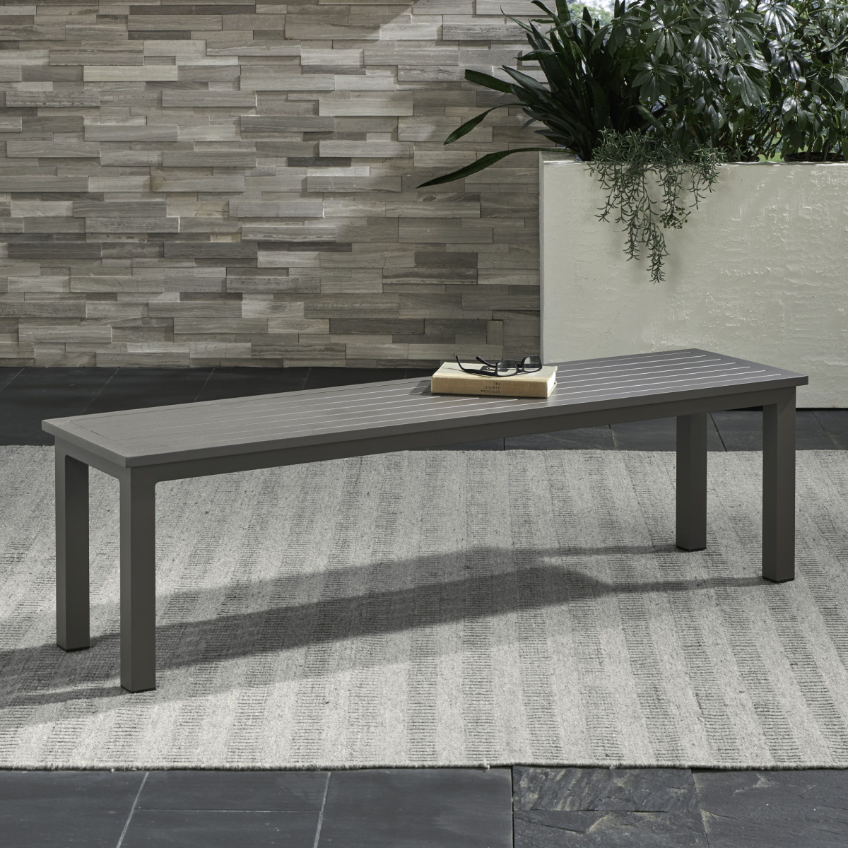 1af5b4d406e1992668d0d58684968287 Plantation Key - Outdoor Dining Bench - Granite - Image 1