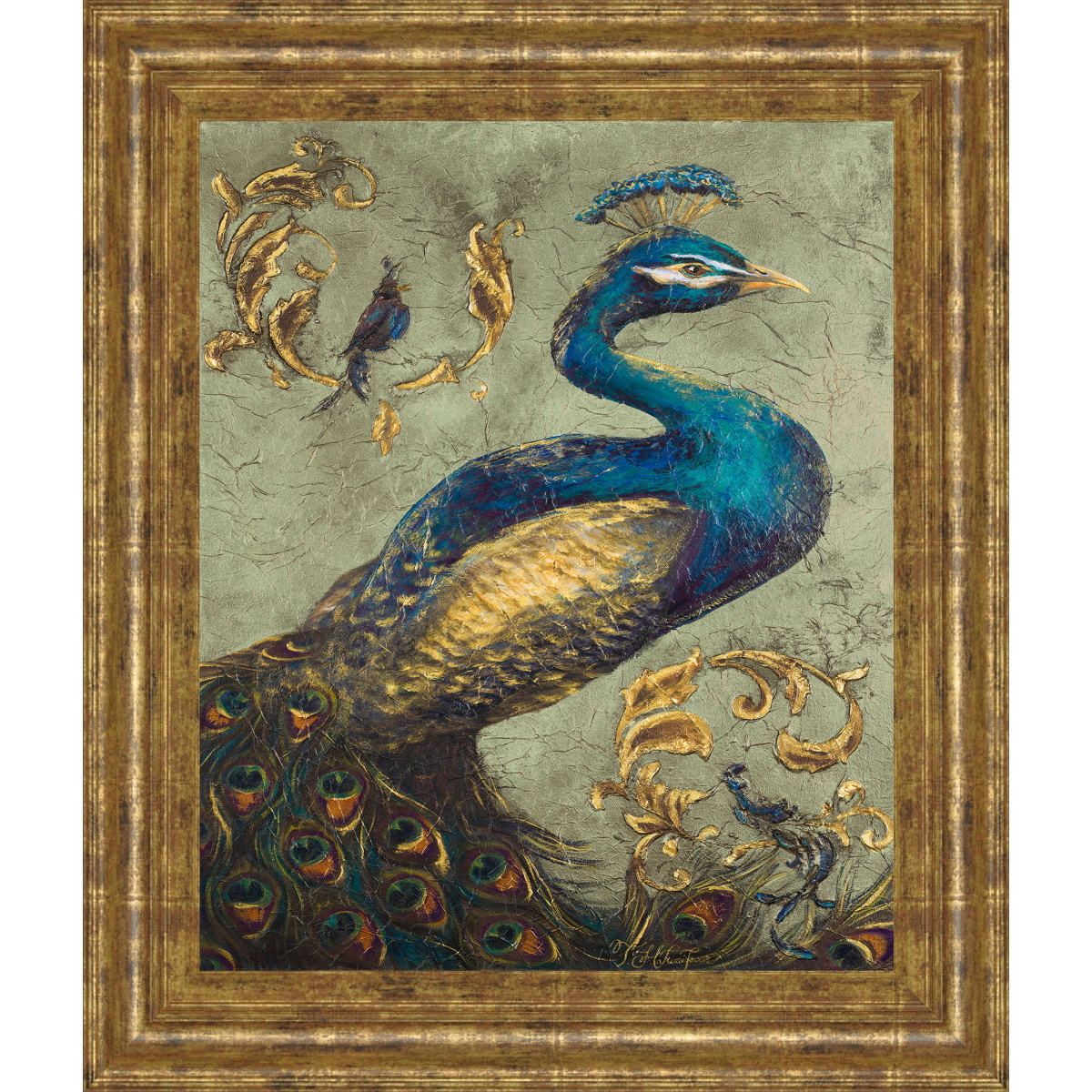 20a6d831a865a40888b6c23f5a98e84d Peacock On Sage I By Tiffany Hakimipour - Framed Print Wall Art - Beige - Image 1