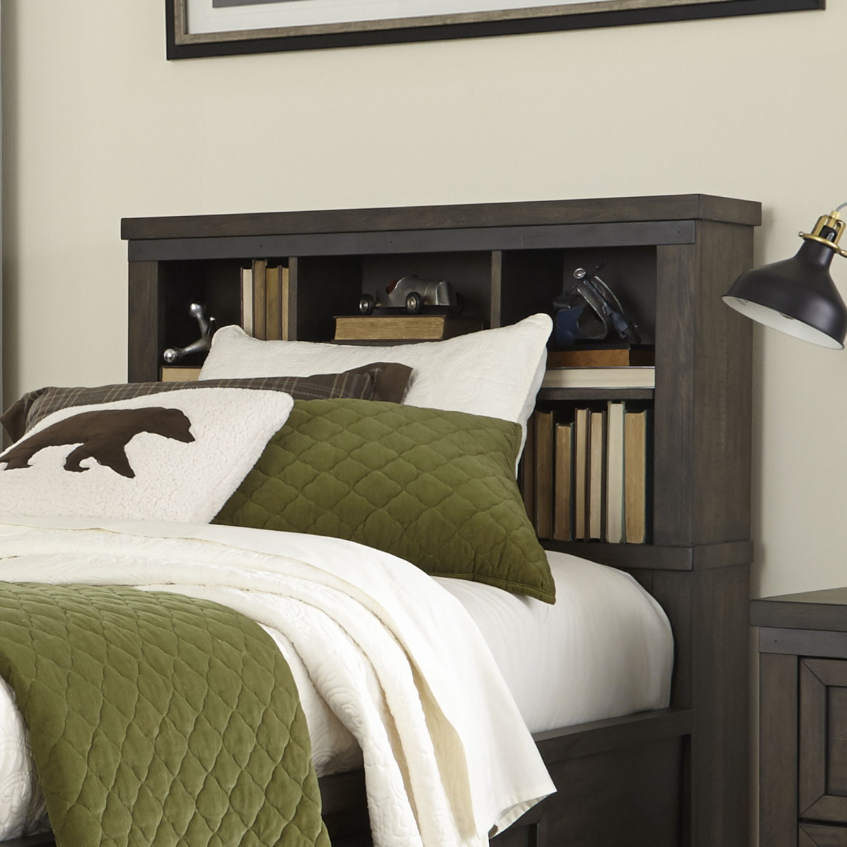 252187e22c47f7d30092ec44d3c689f3 Thornwood Hills - Twin Bookcase Headboard - Dark Gray - Image 1