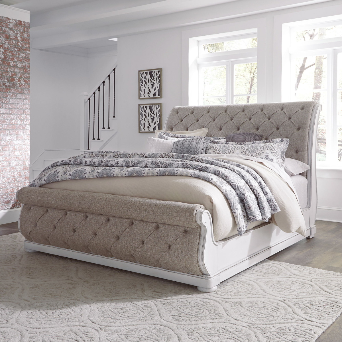 74779cccce7f37f75537a5a43668ebf4 Magnolia Manor - King Upholstered Sleigh Bed - White - Image 1