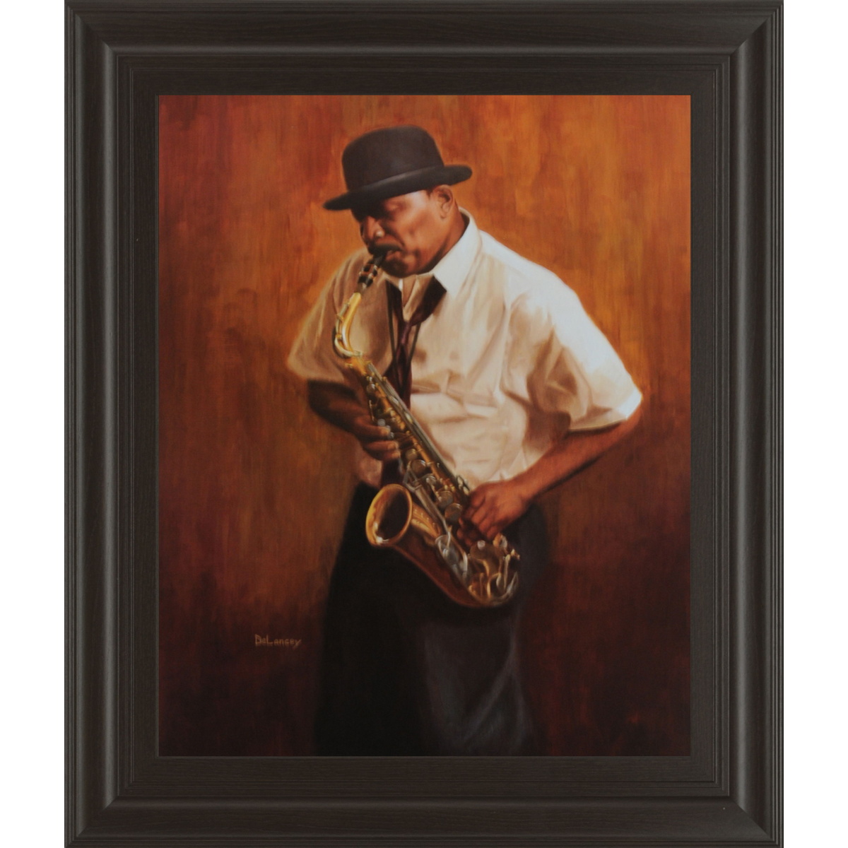 798f578174ce08bcf6218cf883172675 Sax Player - Framed Print Wall Art - Dark Brown - Image 1