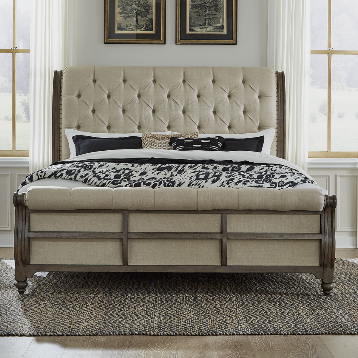 86143bda19cf29756e6ae2df1524ca4d Americana Farmhouse - King Sleigh Bed - Light Brown - Image 1