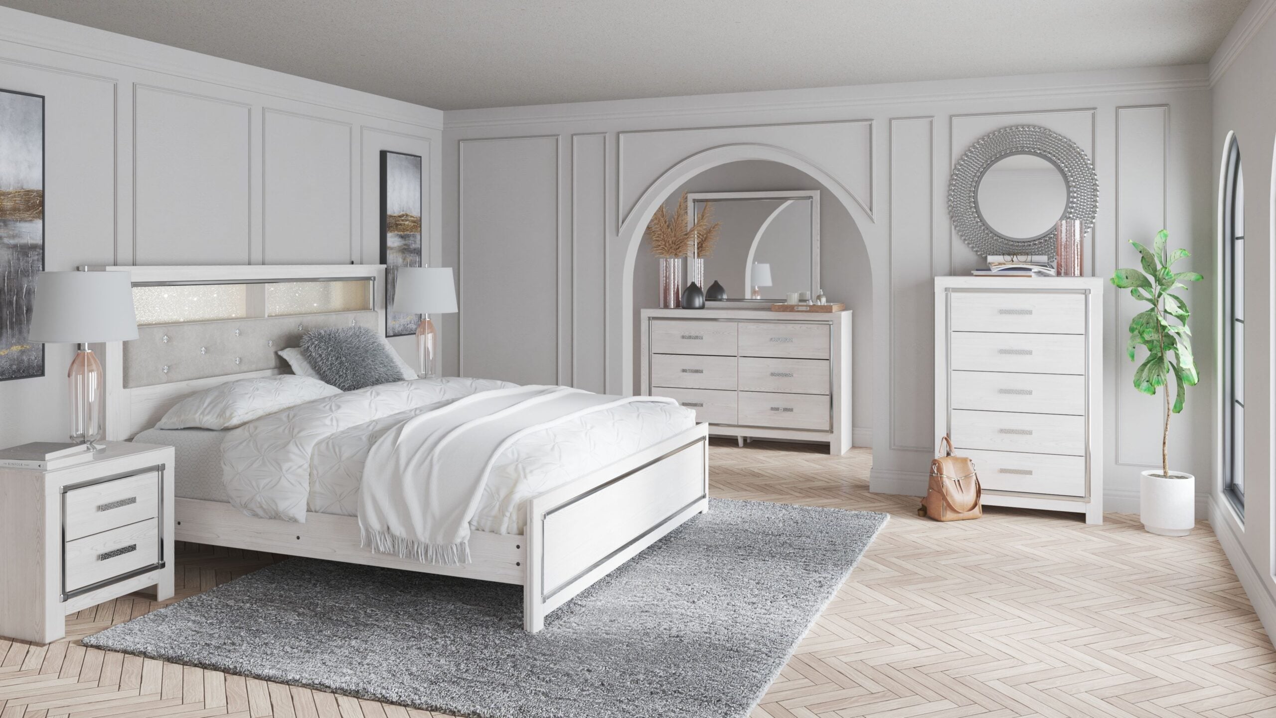 Altyra - 5 Pc. - Dresser, Mirror, King Panel Bookcase Bed, 2 Nightstands - White