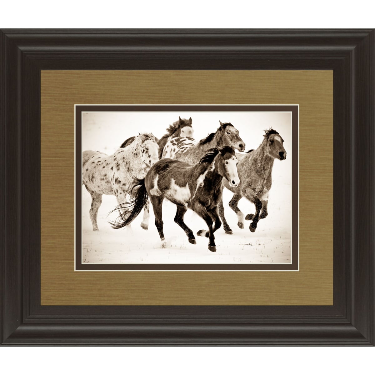 bd959ae56bc3e2d36bac040115e51376 Painted Horses Run By Carol Walker - Framed Print Wall Art - Light Brown - Image 1