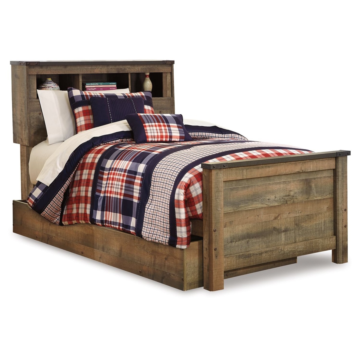 d2d83dd24c95b76760a53f51ba7ee4f0 Trinell - Twin Bookcase Bed With 1 Large Storage Drawer - Brown - Image 1