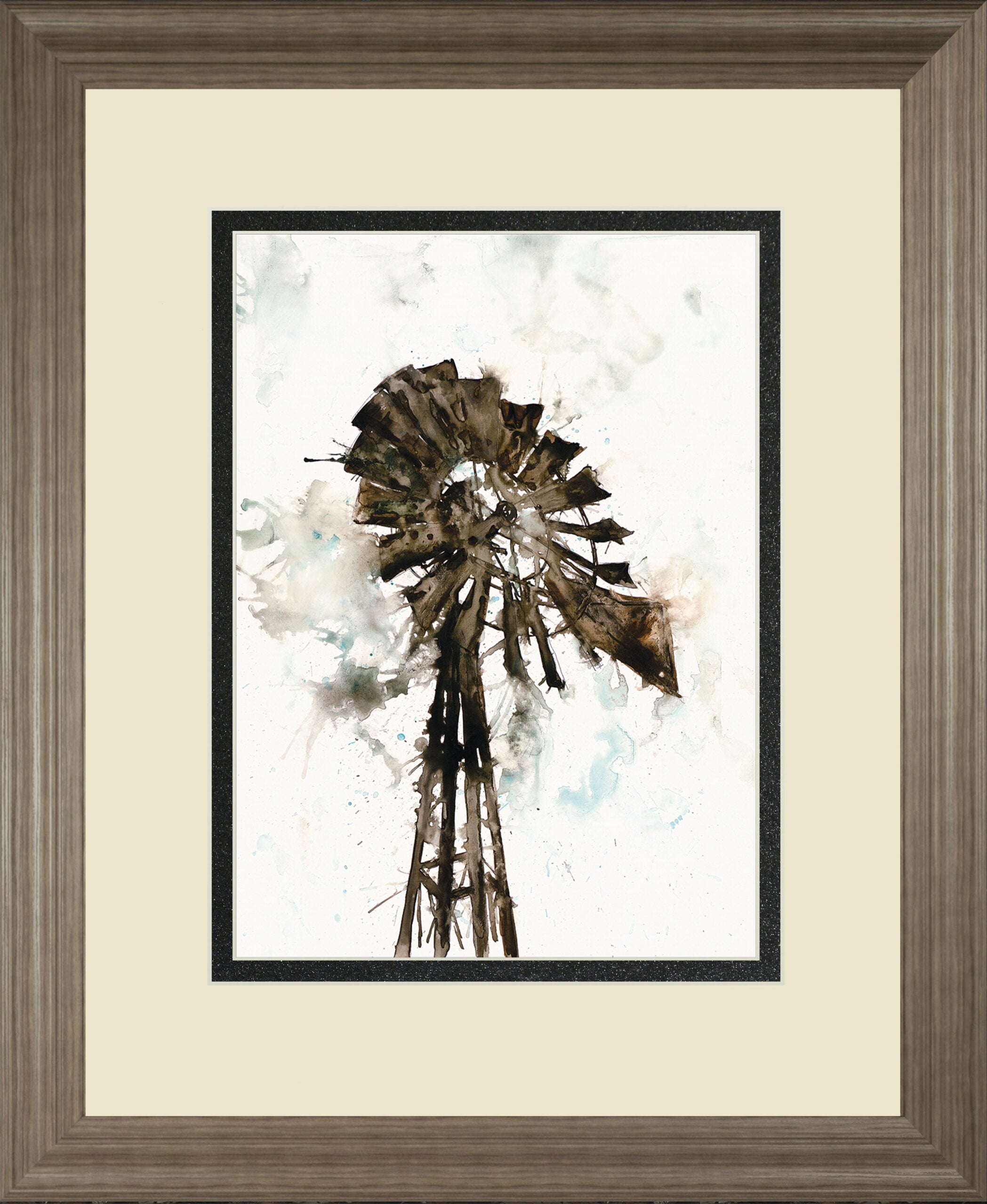 Watercolor Windmill By Ladder - Framed Print Wall Art - Beige