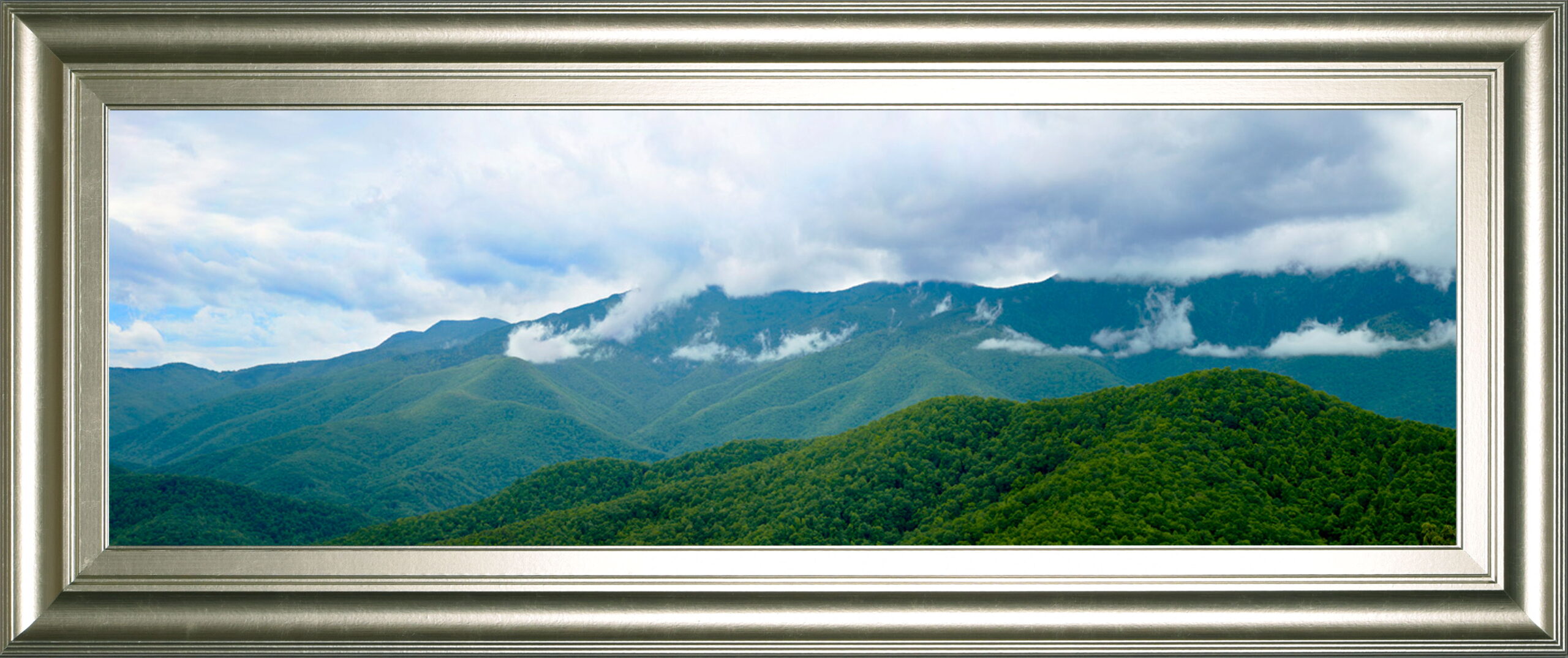 Misty Mountains Il By Kames Mcloughlin - Framed Print Wall Art - Blue
