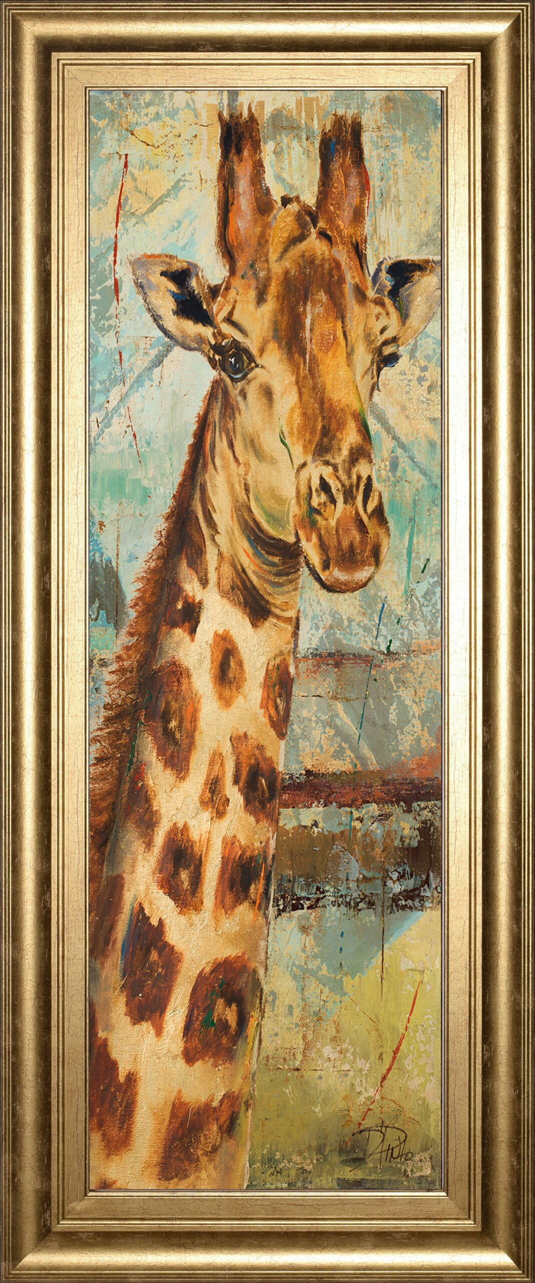 New Safari On Teal I By Patricia Pinto - Framed Print Wall Art - Light Brown