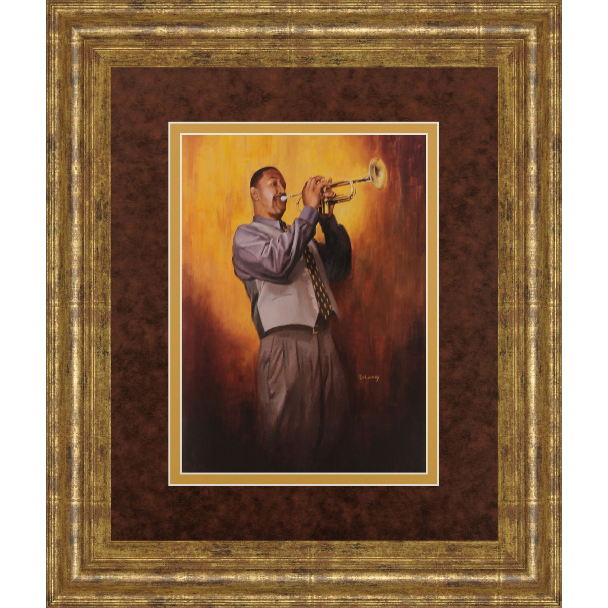 e6481895e0b021fca2455646dd7f1af1 Trumpet Man By Delancy - Framed Print Wall Art - Yellow - Image 1