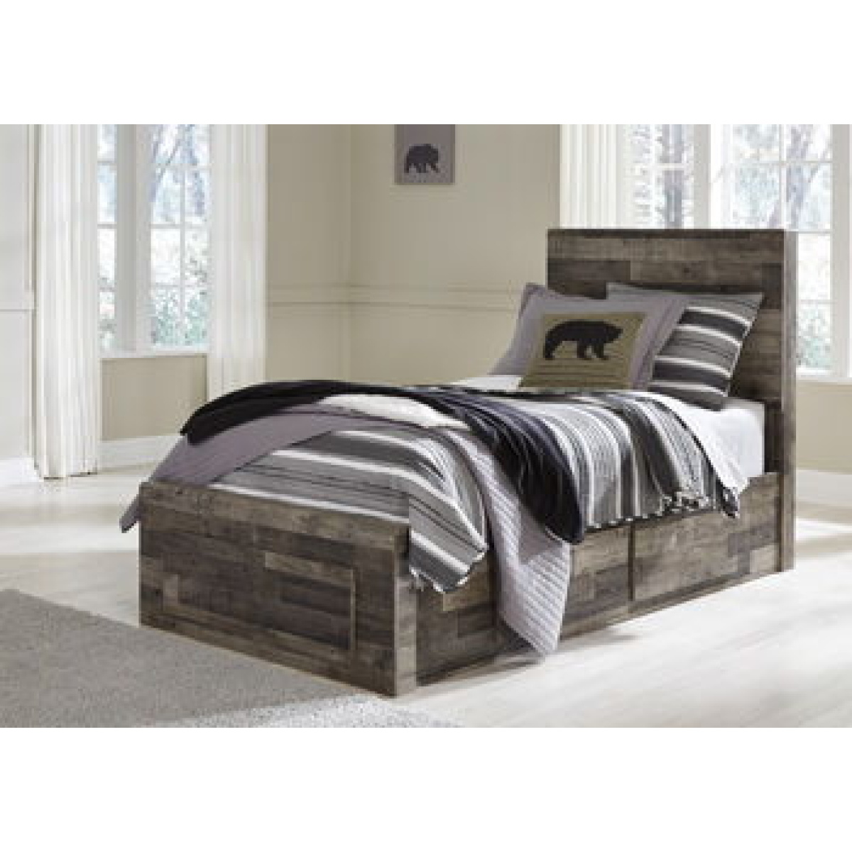 fabd9c9ddf33f6b129abfaafe3b618fc Derekson - Twin Panel Bed With 2 Storage Drawers - Multi Gray - Image 1