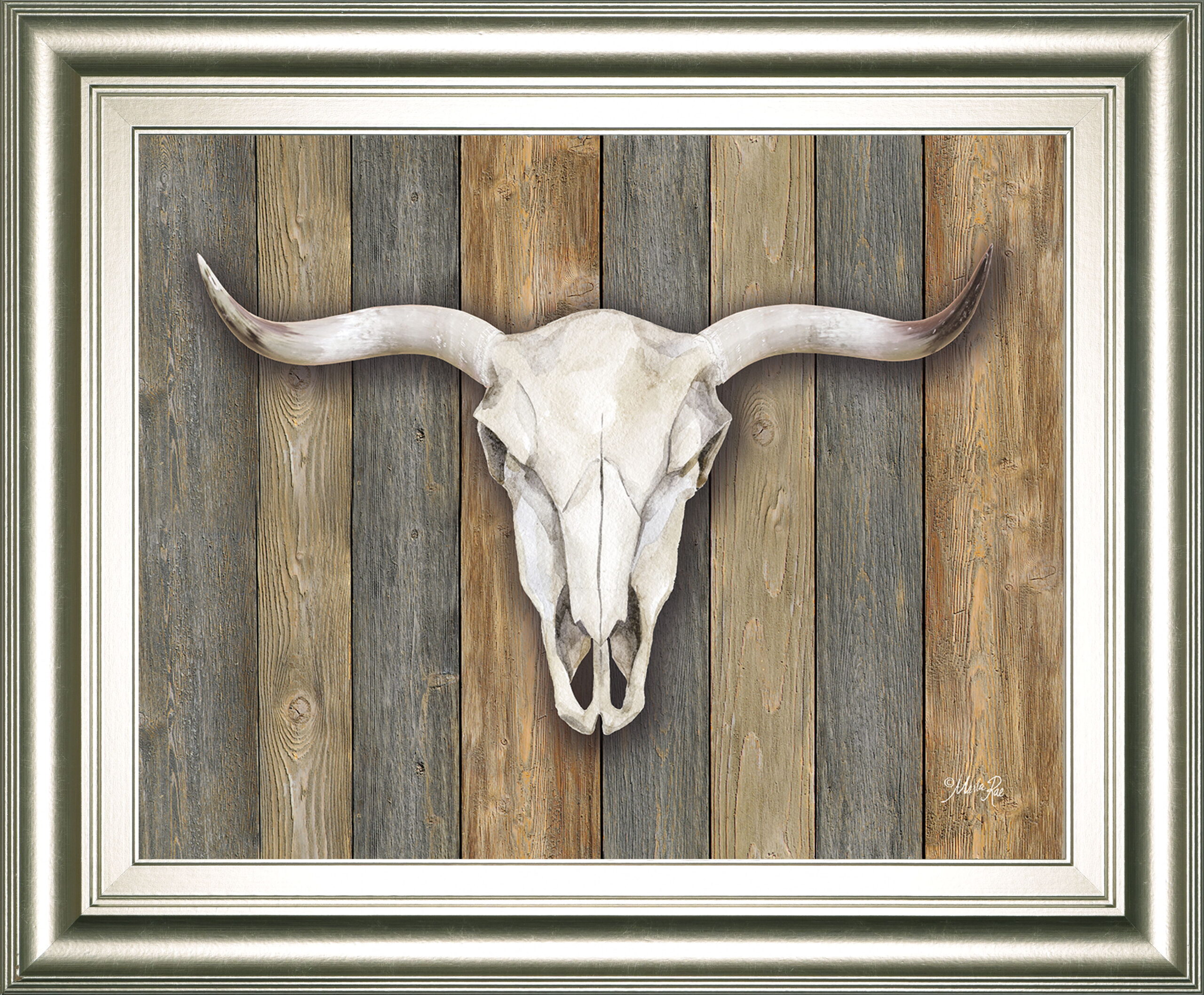 Cow Skull Il By Marla Rae Framed Print Wall Art - Light Brown