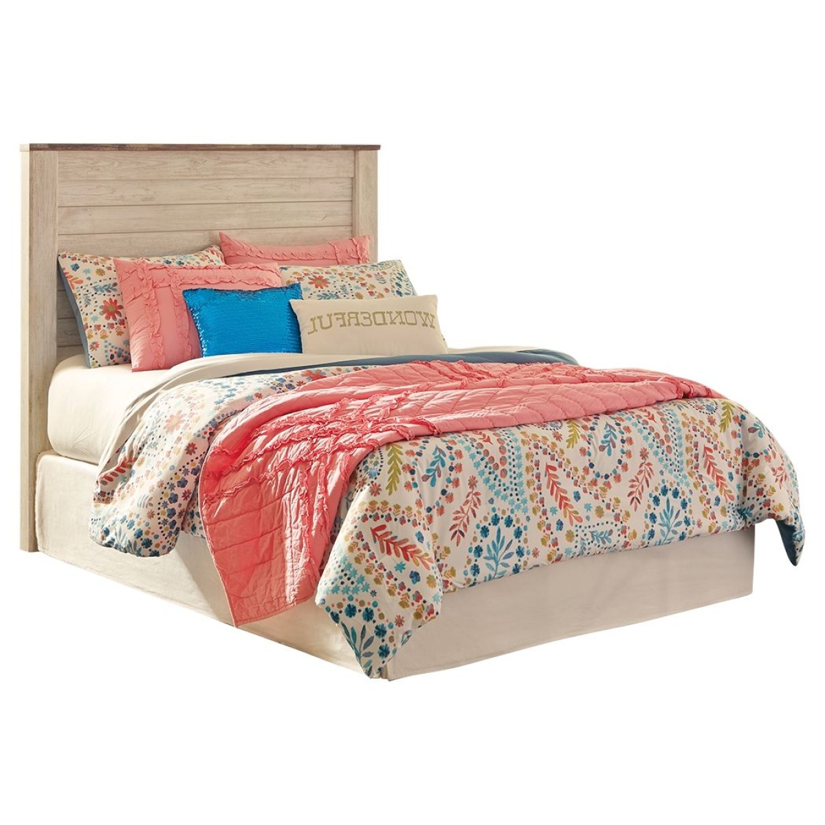 fe9a89e9dc3b06a0949d0c76312516de Willowton - Full Panel Headboard - Whitewash - Image 1