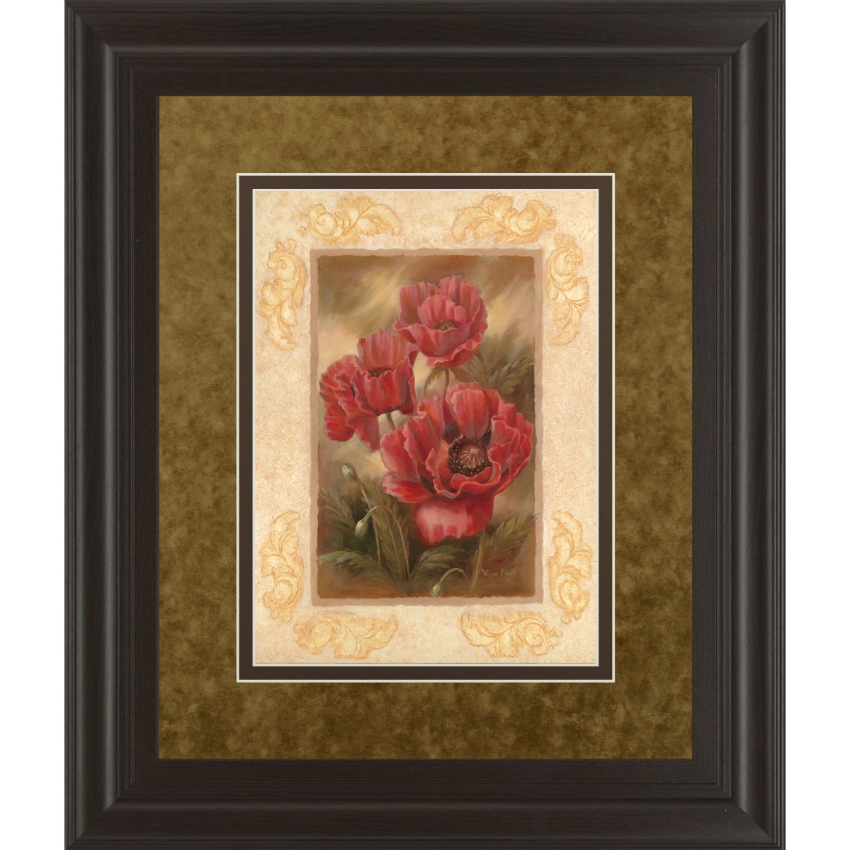 ffea6cc95a9f7f46f4fa3cdc51a25159 Daphne's Poppies By Vivian Flasch - Framed Print Wall Art - Light Brown - Image 1