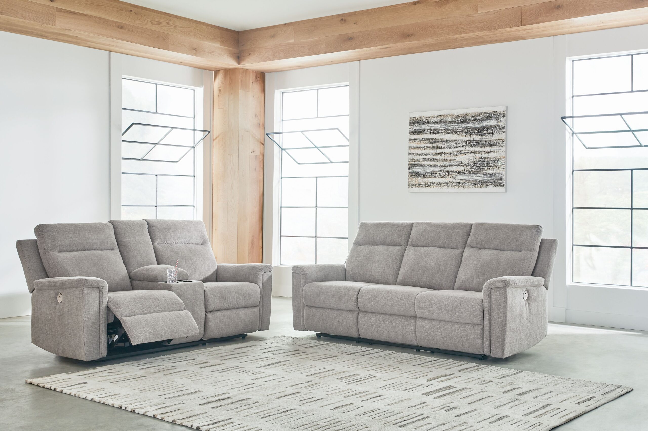 Barnsana - 2 Pc. - Power Reclining Sofa, Power Reclining Loveseat - Ash