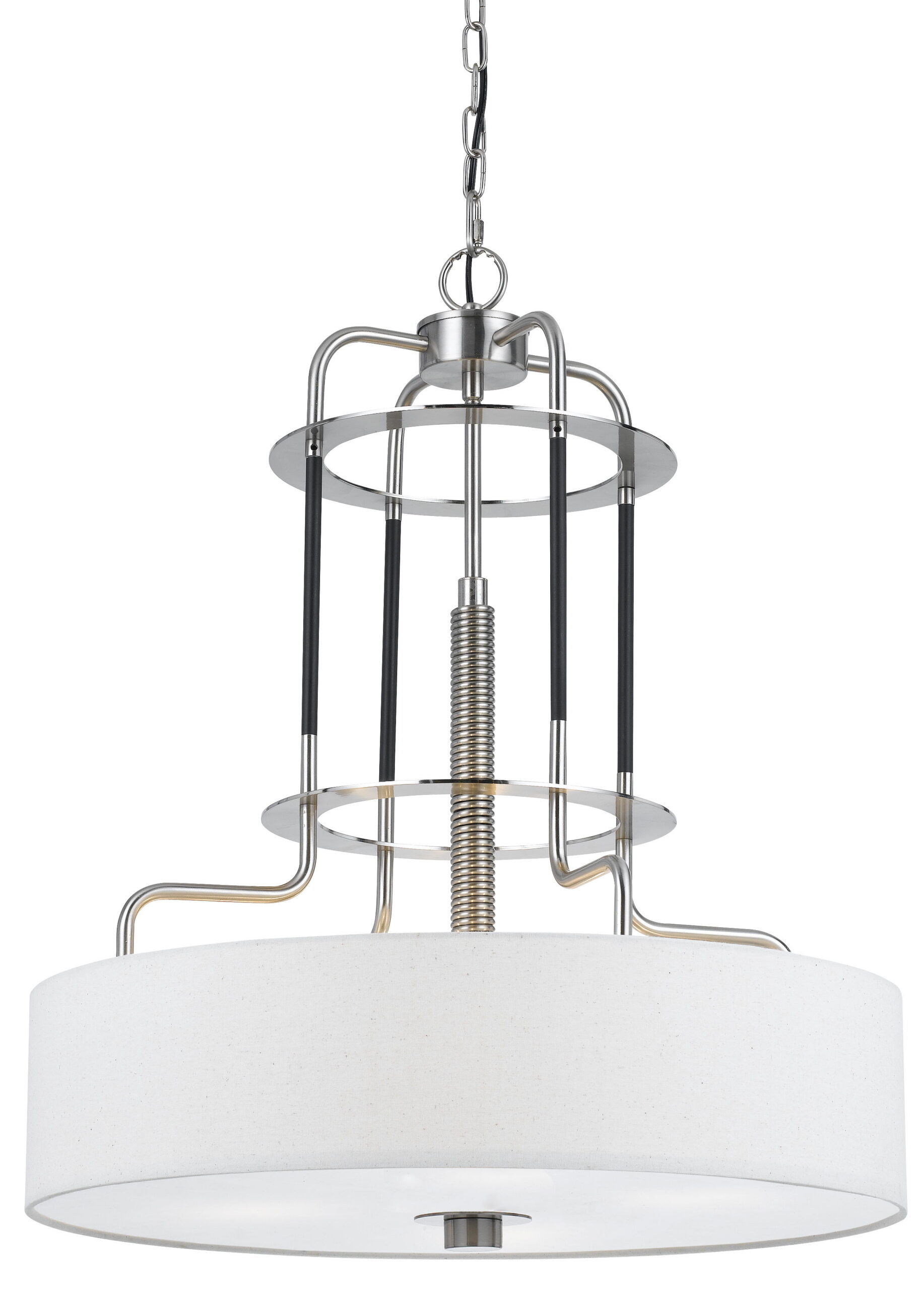 Chandelier - Brushed Steel & White - 4 Light