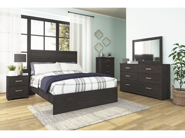 Belachime – 4 Pc. – Dresser, Mirror, Queen Panel Bed – Black Bedroom Sets Belachime – 4 Pc. – Dresser, Mirror, Queen Panel Bed – Black Bedroom Sets