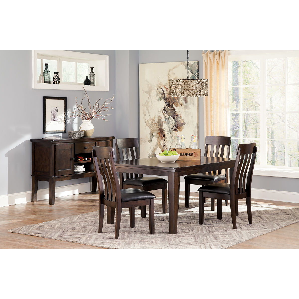 12bde64abdd3cc32f74c0d3c98f9e105 Haddigan - 5 Pc. - Extension Table, 4 Side Chairs - Dark Brown - Image 1