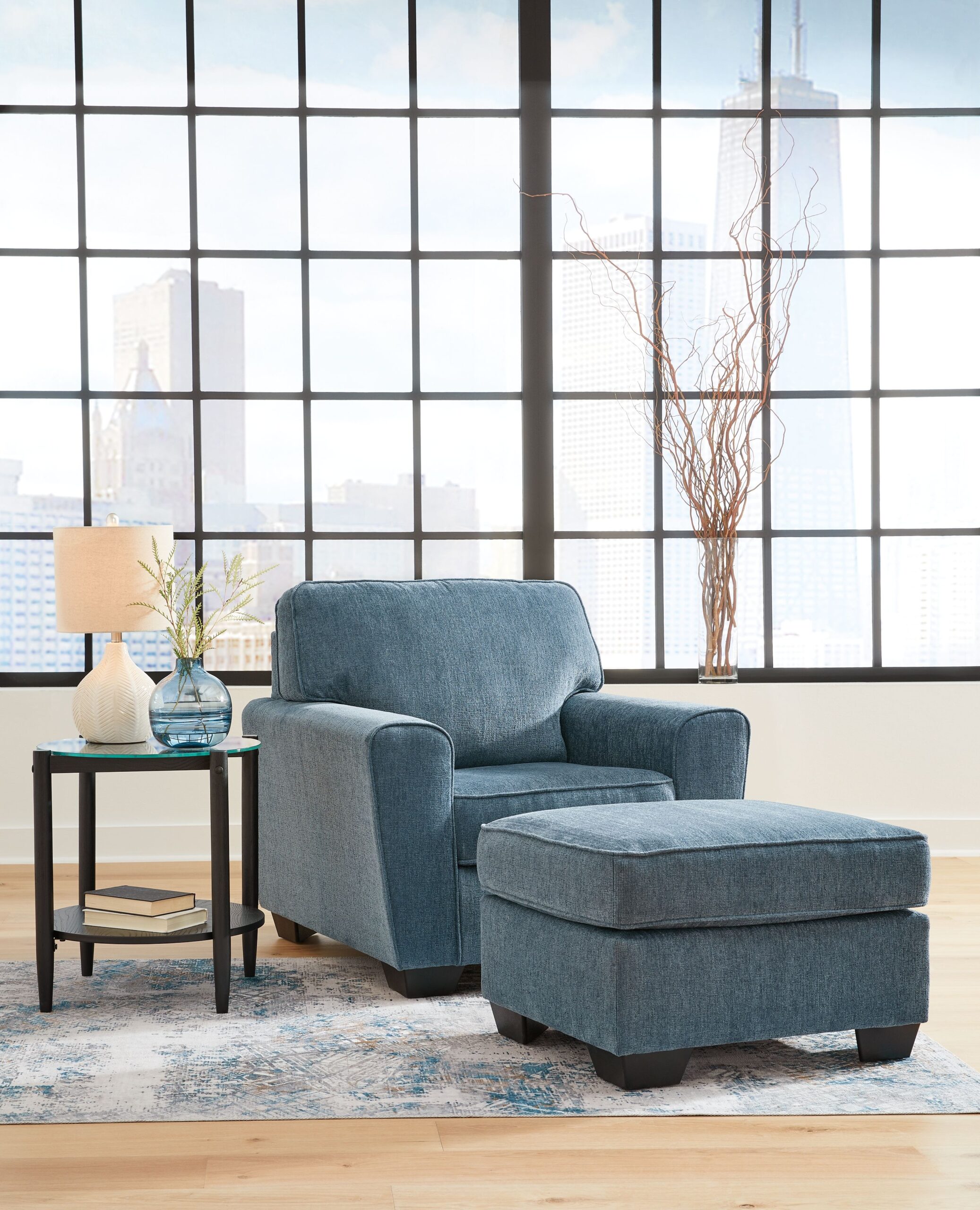 Cashton - 2 Pc. - Chair, Ottoman - Blue