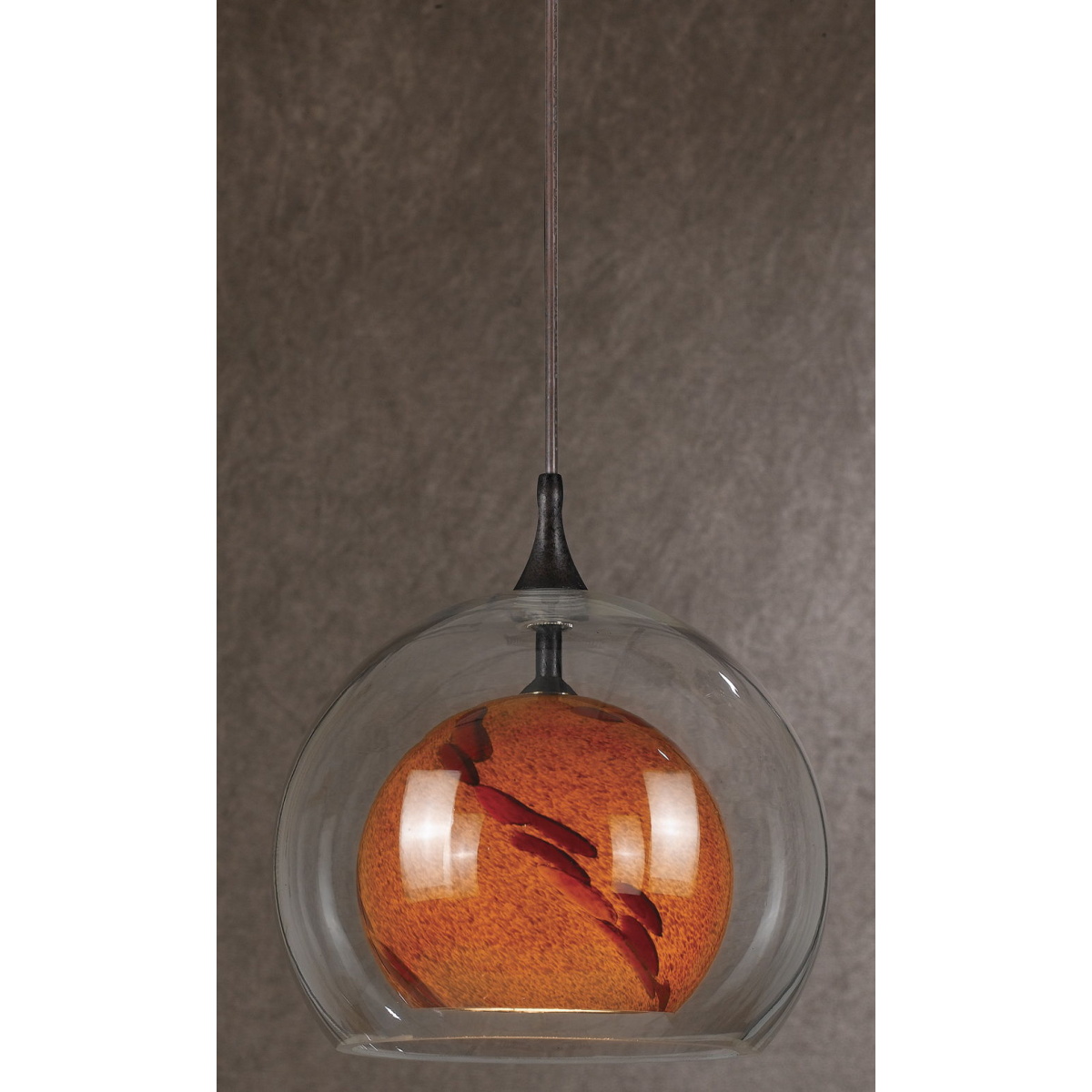 1c29c4e868aa6f4e17d216b15b1f12e1 8.8" Height Glass and Metal Pendant With Rust Cord - Image 1