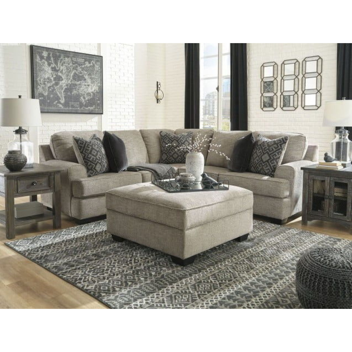 2615031b1ba5add8969d3e4dfe8d7fb1 Bovarian - 3 Pc. - Left Arm Facing Sofa with Corner Wedge 2 Pc Sectional, Ottoman - Stone - Image 1