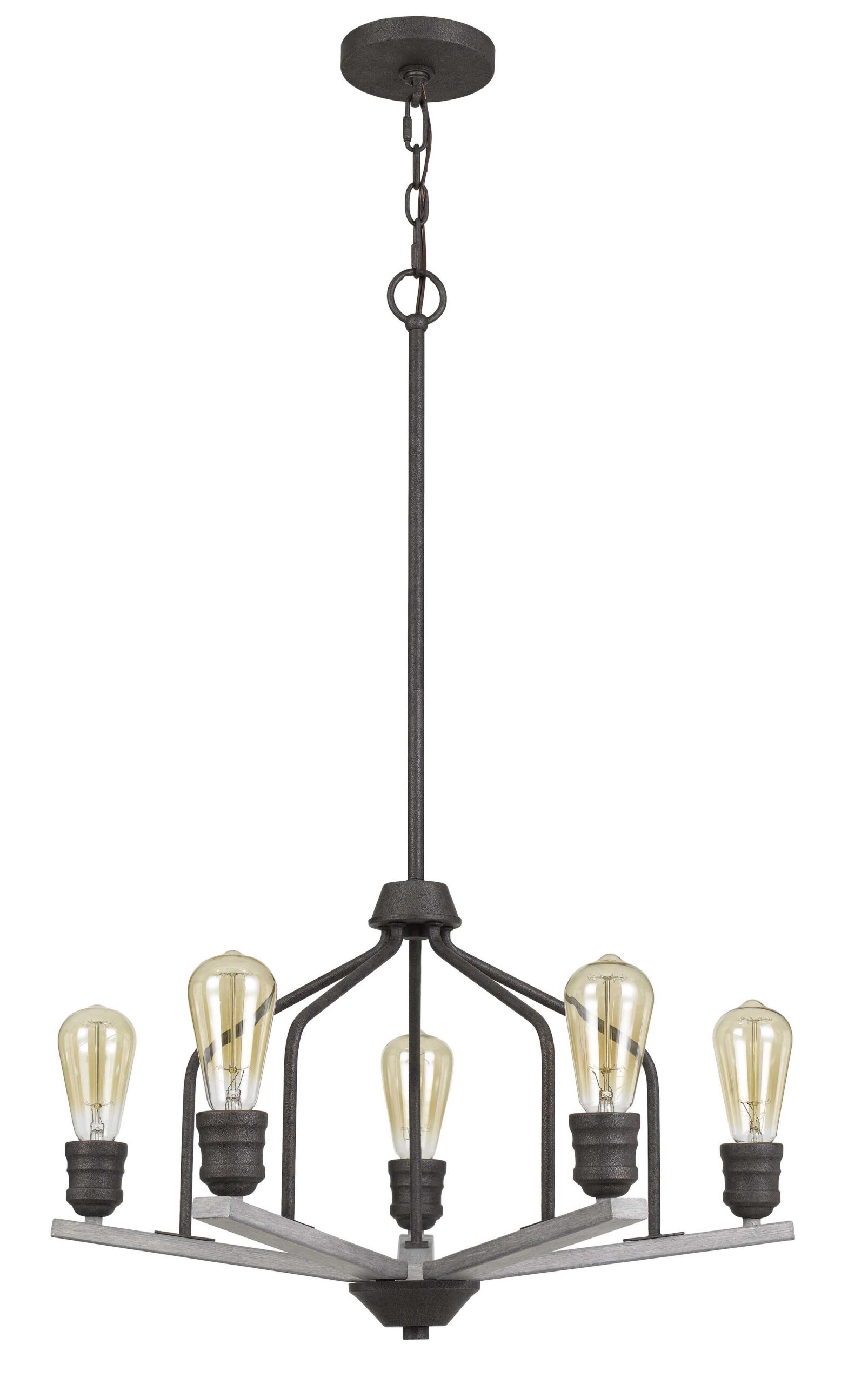Corming - 34" Height Metal Chandelier - Textured Bronze & Drifted Wood